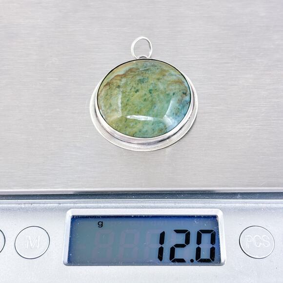 Vintage Sterling Silver 925 Green Jasper Round Pendant - Picture 5 of 6